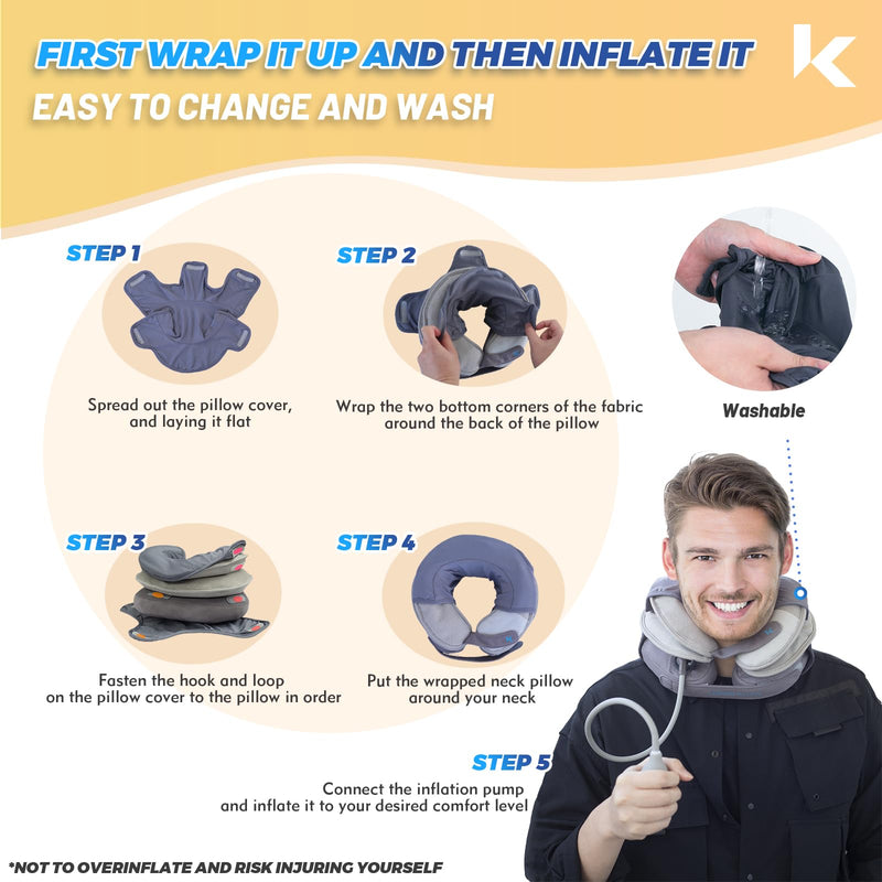 Neck Stretcher with Pillow Cover, Inflatable Cervical Traction Device for Neck Pain Relief, Neck Traction Device with Removable Air Pump, Adjustable Neck Brace for Use at Home or on Trips - BeesActive Australia