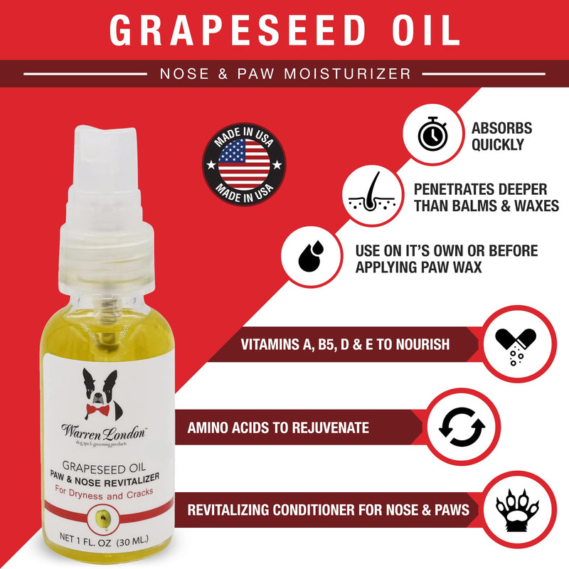 Warren London Nose & Paw Pad Moisturizer for Dogs - Grapeseed Oil & Essential Oil Blend - Instant Relief Revitalizing & Moisturizing Spray for Softer Dog Paws - Made in USA - 1oz - BeesActive Australia