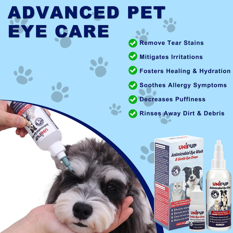 Dog Eye Wash 3.38 fl. oz and Eye Drops 0.34 fl. oz Set for Dogs and Cats to Flush and Soothe Eye Irritations, Dog Tear Stain Cleaner, for Allergies, Mucus, Irritation and Weepy Eyes - BeesActive Australia
