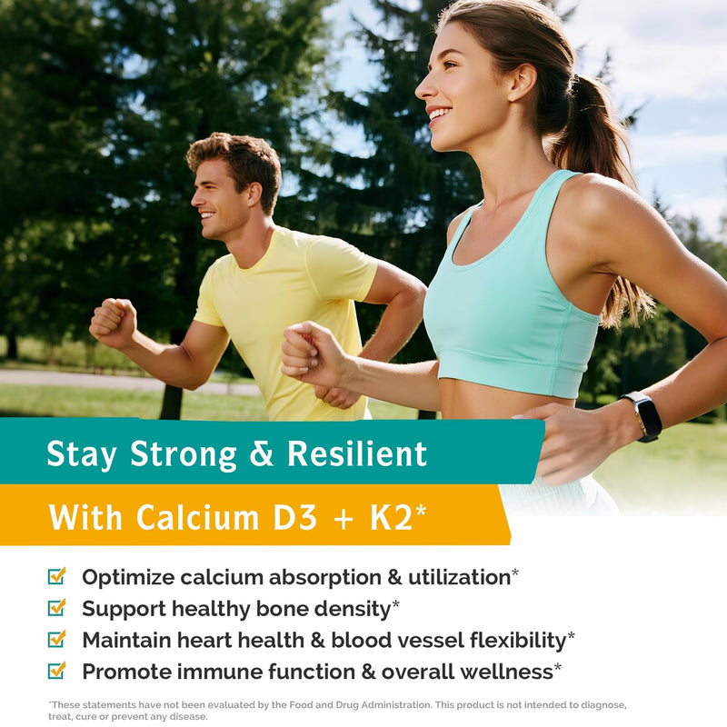 Innate Vitality Calcium Supplement, 1200 mg High Potency with 5000 IU Vitamin D3 & K2 MK7, Enhanced Absorption, for Bone Density, Strength & Immunity, Non-GMO, Easy to Swallow, 60 Tablets