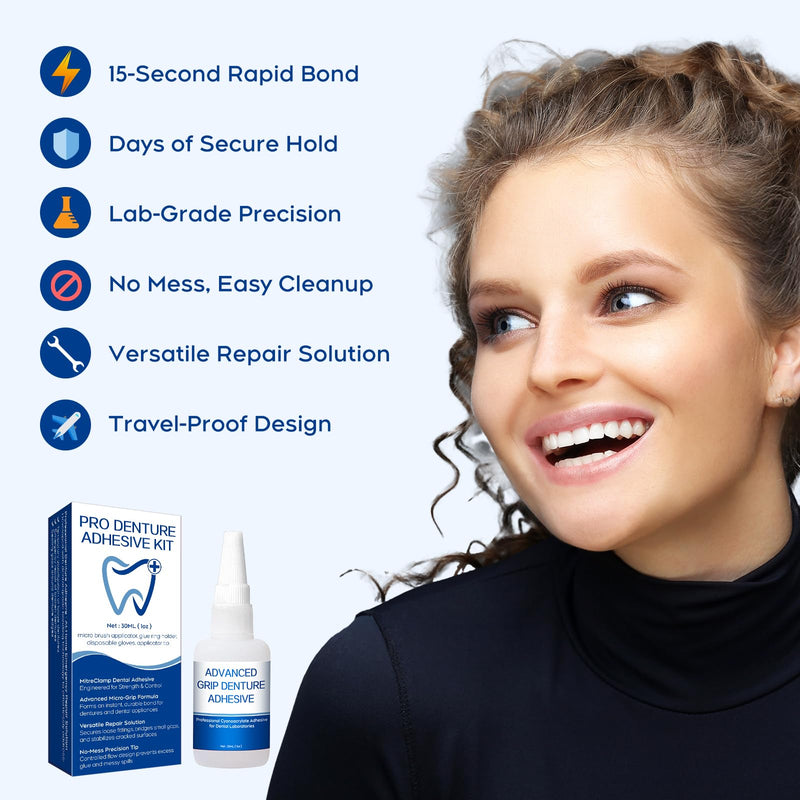 Dental Lab Instant Bonding Glue for Dentures & Lab Tools – Fast-Setting in 15–60 Sec | Denture Crack Repair & Gap Filling | Controlled Gel Formula | 1oz white