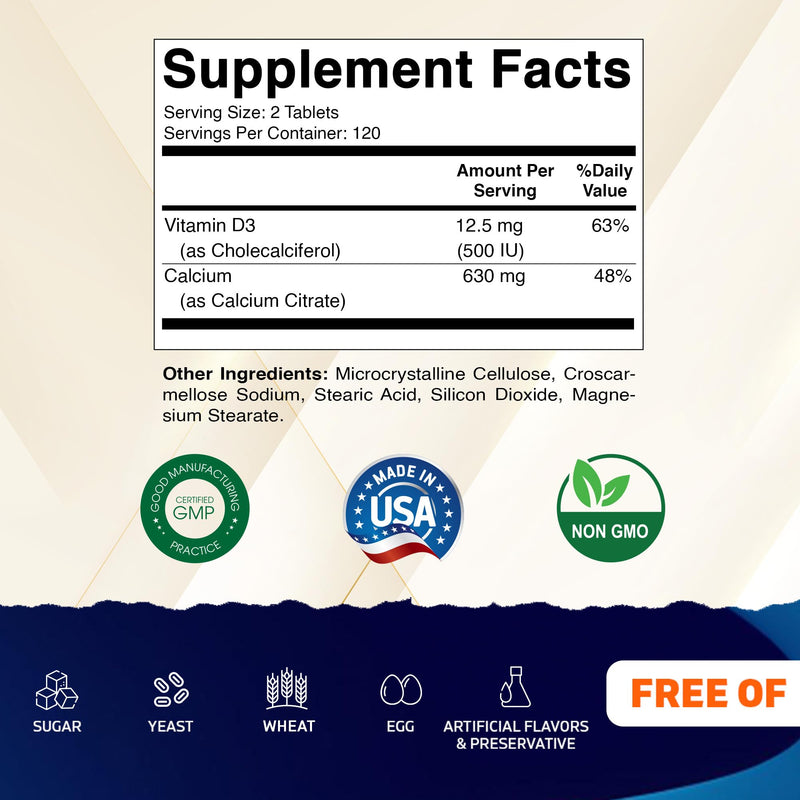 Vitamatic Calcium Citrate with Vitamin D3 – 240 Tablets – High Absorption Calcium Citrate with D3 – Non-GMO, Gluten-Free 240 Count (Pack of 1)