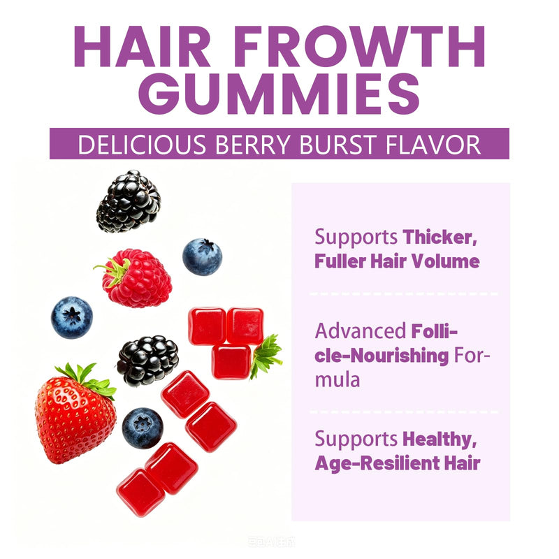 Hair Growth Vitamins Gummies for Women and Men, Biotin Soft Chews for Thicker Fuller Stronger Hair Growth, Hair Supplement Accelerator, Mixed Berry Flavor, 60 Soft Chews (Cherry) Cherry