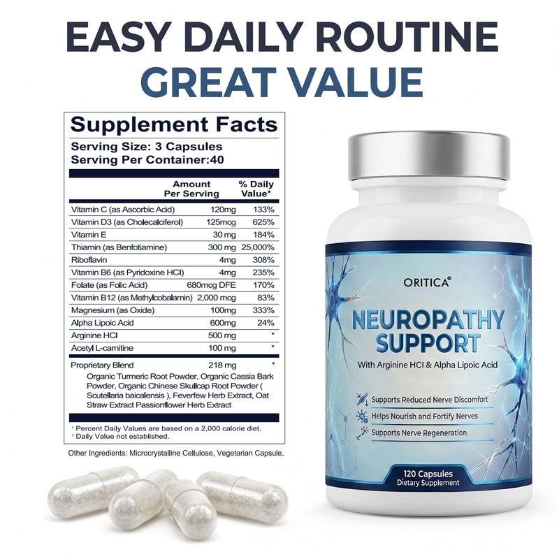 Nerve Savior for Neuropathy, Advanced Formula | with 600mg Alpha Lipoic Acid & Benfotiamine, Vitamin B Complex for Nervous System Health, 120 Capsules