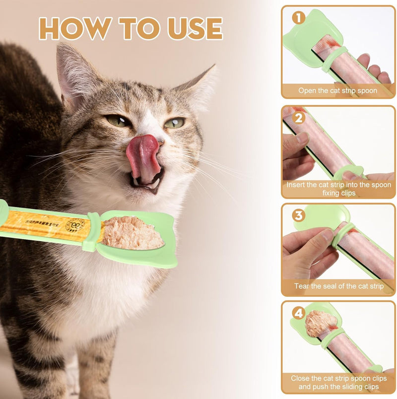 3Pcs Cat Strip Feeder, Cat Treat Dispenser, Happy Cat Wet Food Spoon, Cat Squeeze Treats for Cat Lickable Liquid Snack, Cat Feeding Food Storage - BeesActive Australia
