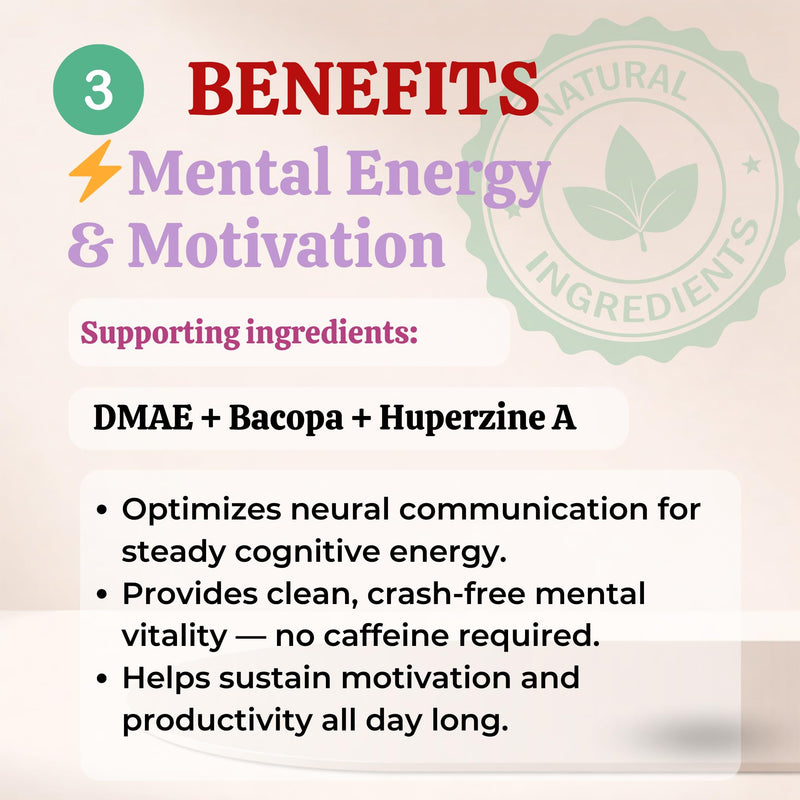 Sun Vitals Core Mind – Nootropic Brain Supplement for Focus, Memory & Mental Clarity | DMAE, Bacopa Monnieri, Phosphatidylserine & Huperzine A | Non-Stimulant, Caffeine-Free | 60 Capsules