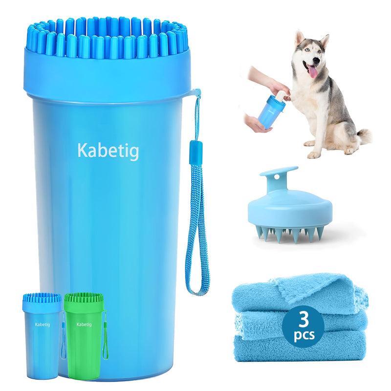 Large/Extra Large Dog Paw Washer for Dogs - Big Pet Foot Cleaner Cup with L/XL Size for Larger Breeds Large(3Towels&Brush) Blue - BeesActive Australia