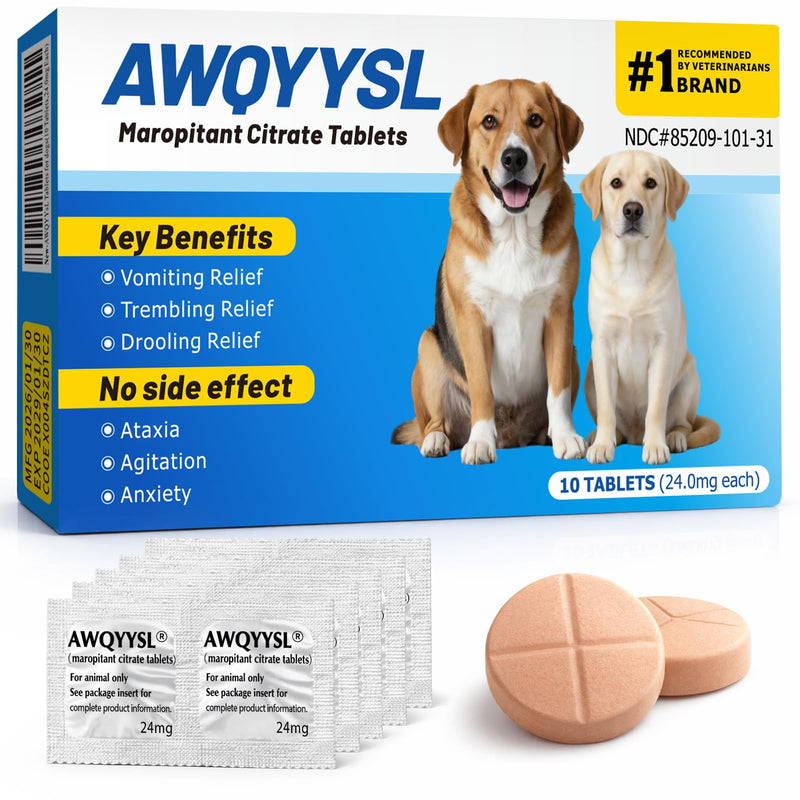 Tablets (Maropitant Citrate) Anti-Motion Sickness and Nausea Relief for Dogs, Relief for Disorientation/Dizziness,24mg, 10Tablets 24.0mg