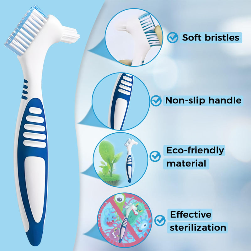 Denture Brush 5PCS Double Sided Denture Toothbrush with Protective Shell, Portable Denture Cleaning Brush for False Teeth, Multi-Layered Bristles & Ergonomic Rubber Handle for Denture Care - BeesActive Australia