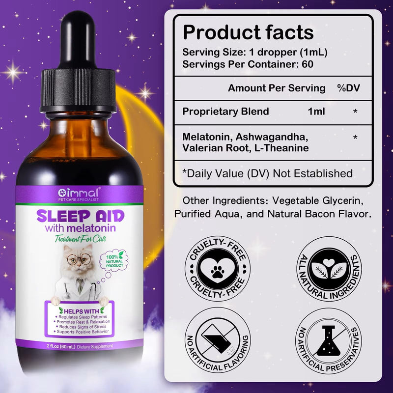 Cat Sleep Support & Calming Aid - Melatonin for Cats Liquid Drops – Nighttime Relaxation Formula for Travel, Vet & Grooming, Fast-Absorbing Liquid for Kittens & Adult Cats