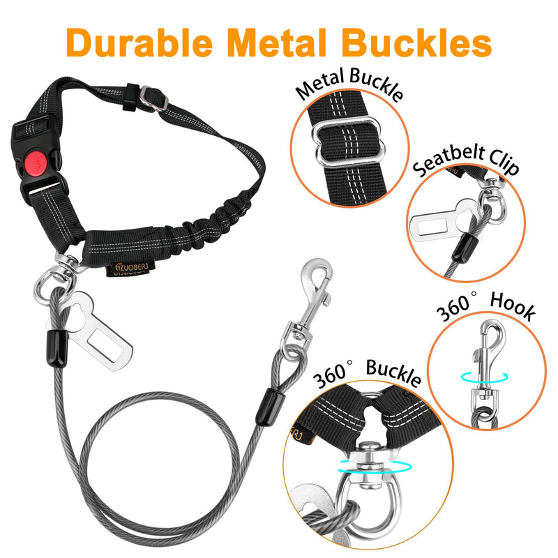 Chew Proof Dog Car Seat Belt, 2 in 1 Steel Cable Dog Car Accessories Headrest Restraint Dog Car Seatbelt for Medium Large Dogs Chewer Heavy Duty Dog Seatbelts for Cars Swivel Attach Black 2 Pack - BeesActive Australia