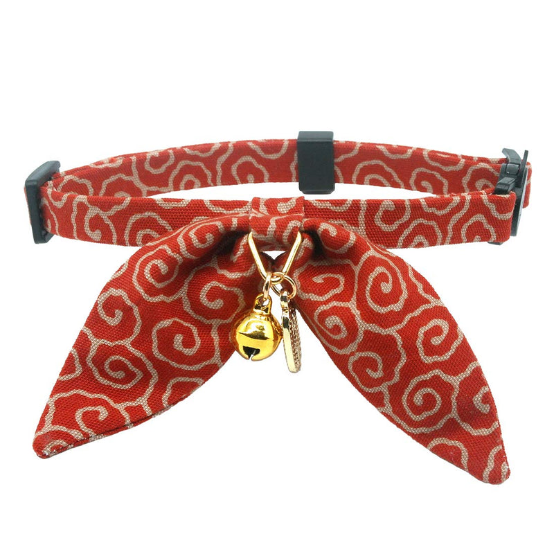 PetSoKoo Bunny Ears Cat Collar, Japan Lucky ‘開三運’ Charm. Safety Breakaway Bowtie Kitten Collar with Bell, Red Standard (8-12inch,20-31cm) - BeesActive Australia