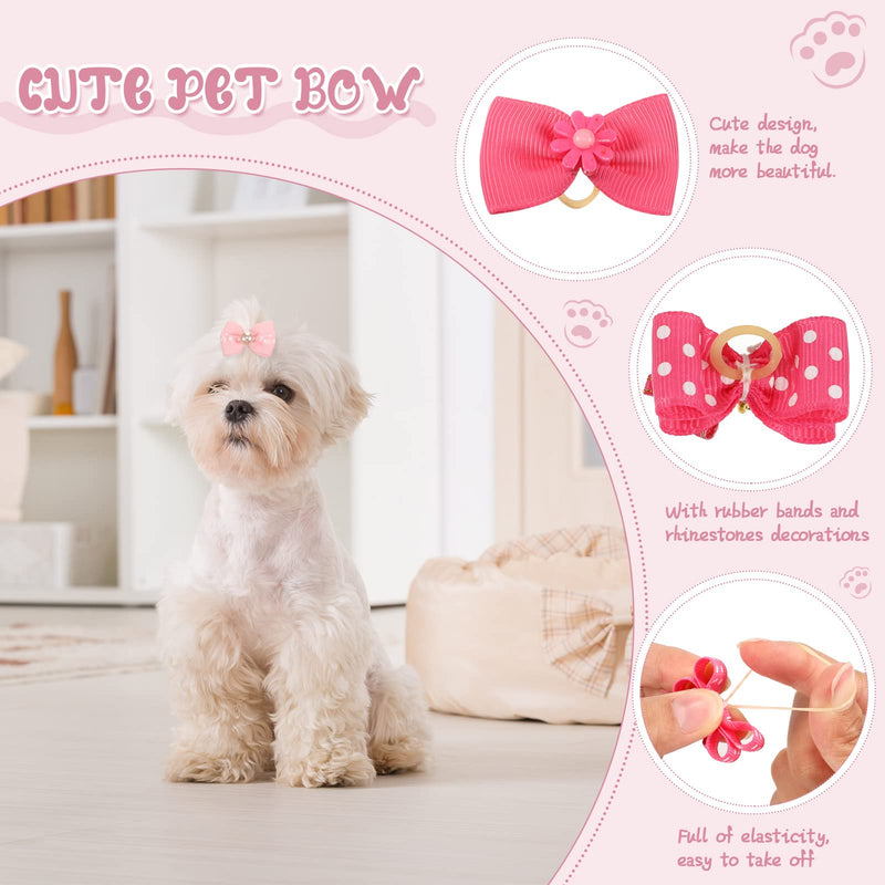 Hanaive 20 Pcs Dog Bows Small Size Dog Dog Hair Bows for Small Dogs Hair Accessories Puppy Hair Bows for Dogs Small Dog Bows with Rubber Bands Handmade Puppy Bows with Pearls for Puppy Pet Dog - BeesActive Australia