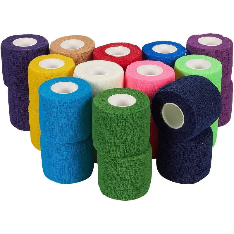 Juvale Vet Wrap Cohesive Bandage Tape - Self-Adherent Support & Bandage Wrap - Sport Stabilization & Athletic Tape - All-Purpose First Aid Medical Supply - 2 in x 5 yd, Pack of 24, 12 Colors Multi-coloured - BeesActive Australia