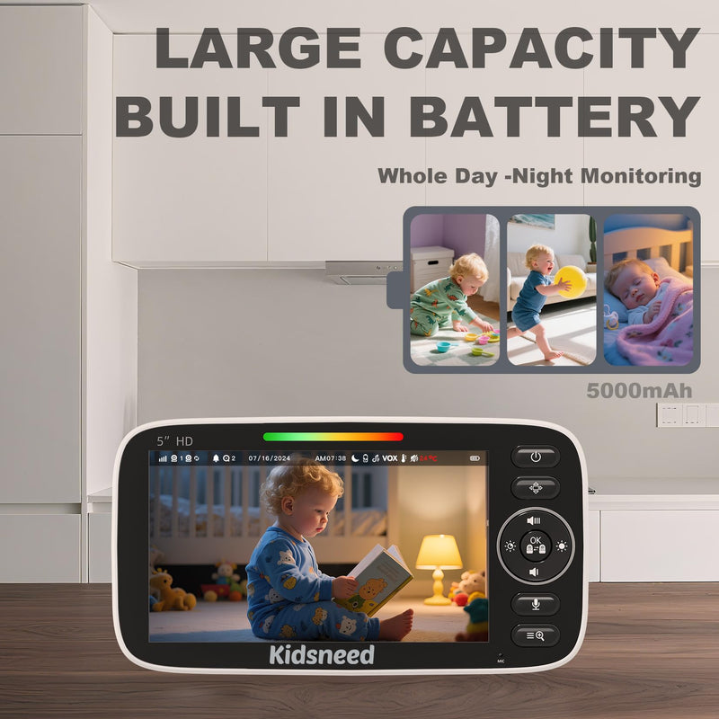 Baby Monitor with Camera and Audio ‚Äì 720P Baby Camera No Wifi, 5 inch Screen,48 Hours Battery Life, Night Vision, Remote Pan& Tilt& ZoomÔºåTwo-Way Talk, Lullabies, Thermal Monitor, 1000ft Range 530