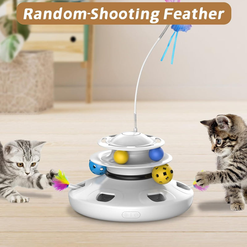 Cat Toys - 4in1 Rechargeable Automatic Cat Toy Interactive Kitten Toy Whack a Mole Fluttering Butterfly Ambush Feather Track Balls Toys Rechargeable Feather Toys Indoor Exercise Kicker White - BeesActive Australia