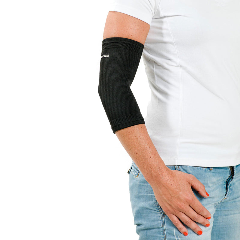 Back on Track 2-Way Stretch Black Elbow Brace - Enhanced Recovery & Support for Tennis, Golf, Training, Work and Daily Activities Medium