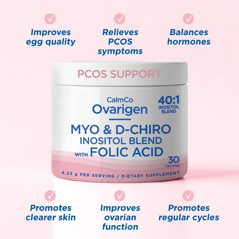 CalmCo Ovarigen Myo-Inositol & D-Chiro Inositol Supplement for Women – 40:1 Inositol Powder with Folic Acid, Fertility Supplements for PCOS, Hormone Balance and Ovarian Support (30 Servings) 30 Servings - BeesActive Australia