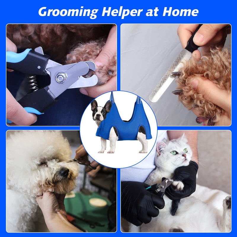 ATESON Pet Grooming Hammock for Small Dogs & Cats with Nail Clippers/Nail Trimmers/Grooming Scissors, Dog Grooming Harness for Nail Trimming, Pet Grooming Sling Helper S for Small Dogs 30LB Blue - BeesActive Australia