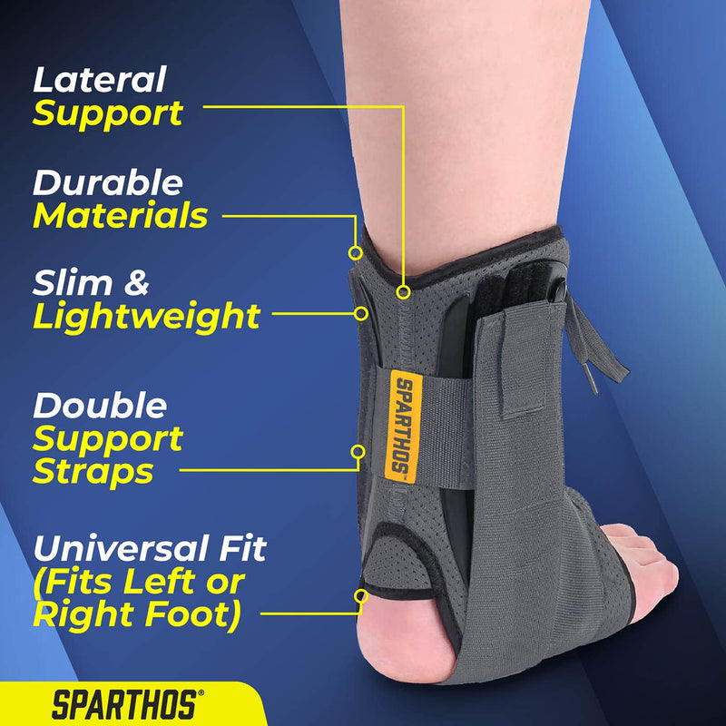 Sparthos Lace Up Ankle Brace - Support for Injury Recovery and Foot Sprains - Compression for Running, Basketball, Volleyball - Interchangeable Stabilizer Braces - For Men & Women (Gray - Small) Small (Pack of 1) Graphite Gray - BeesActive Australia