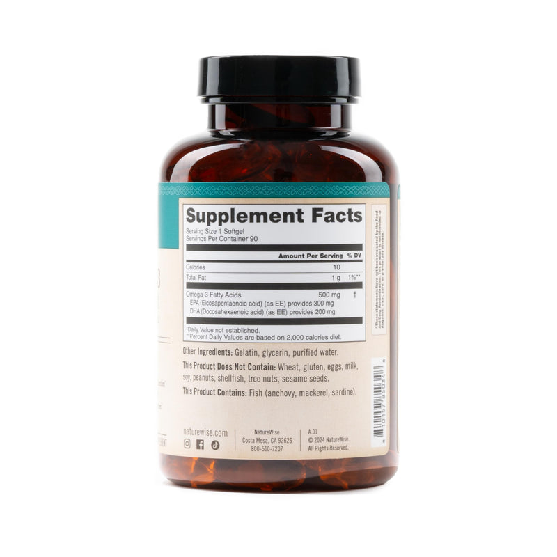 NatureWise Omega 3 Fish Oil - 500 mg per Pill - EPA & DHA - Immune Support, Brain Health & Optimal Wellness - Gluten and Soy Free, Non-GMO - 90 Softgels[3-Month Supply] 90 Count (Pack of 1)