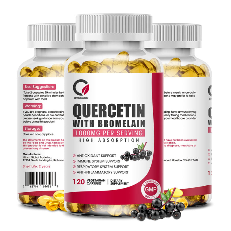 Quercetin with Bromelain 1000mg 120 Capsules with Vitamin C & D3, Zinc, Immune Support Supplement, Quercetin Supplements with Bromelain, Supports Respiratory System, Veg, Non-GMO & Gluten Free - BeesActive Australia