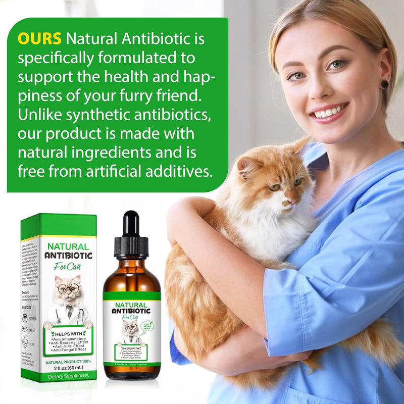 Cat Antibiotics for Infections, Natural Antibiotics for Cats, Supports Immune & Cat Allergy Itch Relief, Health Supplies Cats UTI Multivitamin, Chicken Flavor | 2 Fl Oz