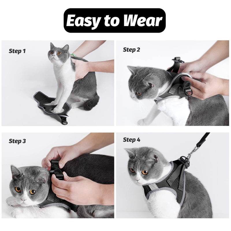 FAYOGOO Cat Harness Cat Leash Harness for Cats, Cat Harness with Leash Escape-Proof Adjustable Cat Harness Controlling Breathable Cat Leash with Reflective Strips Black M (Pack of 1) - BeesActive Australia