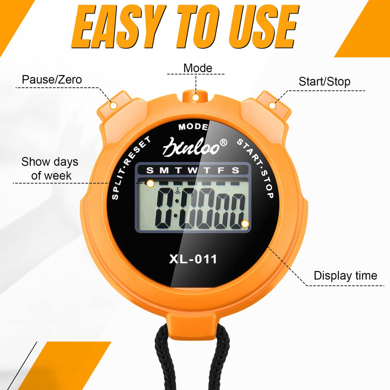 TOODOO 12 Pack Multi Function Digital Stopwatch Timer Bulk Sports Stopwatch with Lanyard Plastic Display Waterproof Date Time Alarm Timer for Coaches Fitness Referees Orange - BeesActive Australia
