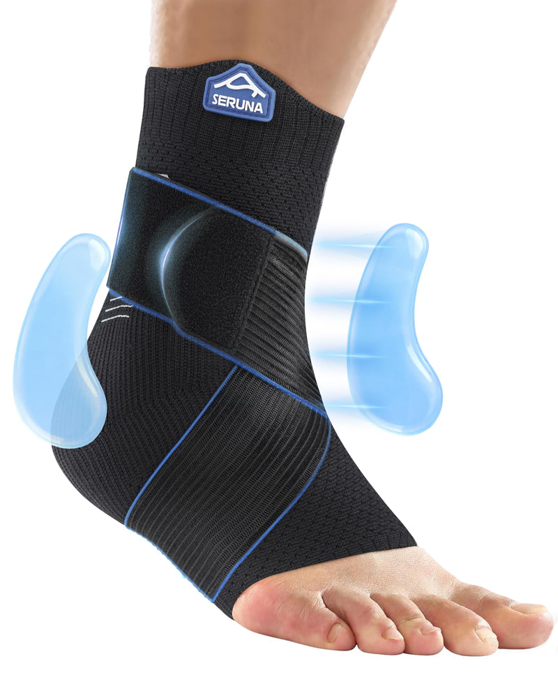 Compression Ankle Brace for Sprain Recovery with Figure 8 Strap & Dual Silicone Pads, Breathable Knit Active Ankle Support for Sports, Athletic, Running, Basketball, Volleyball Large Black
