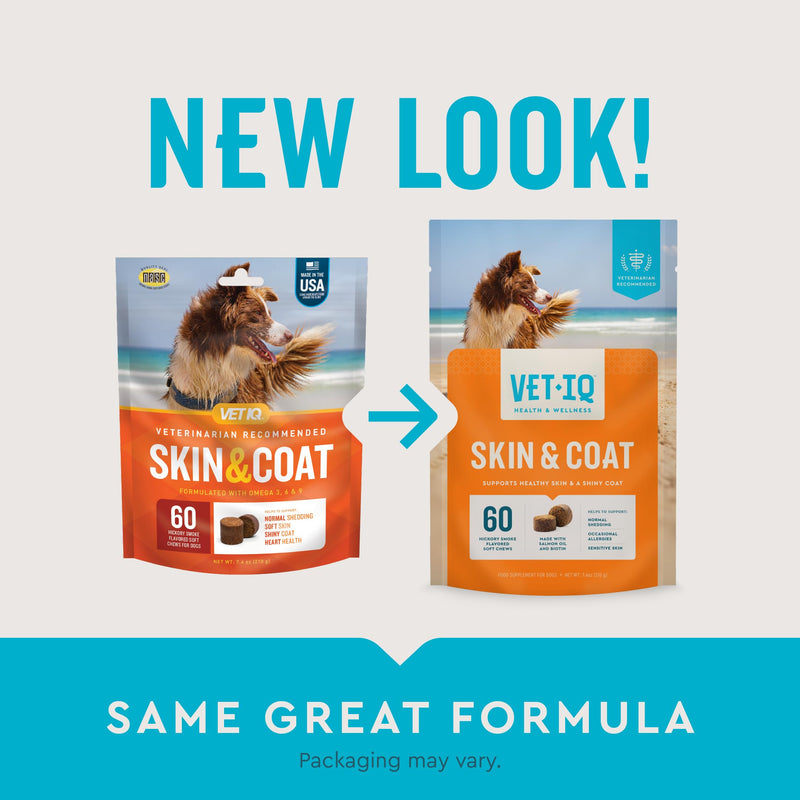 VetIQ Skin and Coat Supplement for Dogs, Helps Maintain Healthy Skin and Shiny Coat, Hickory Smoke Flavor Dog Chew, Made in The USA, 60 Count - BeesActive Australia