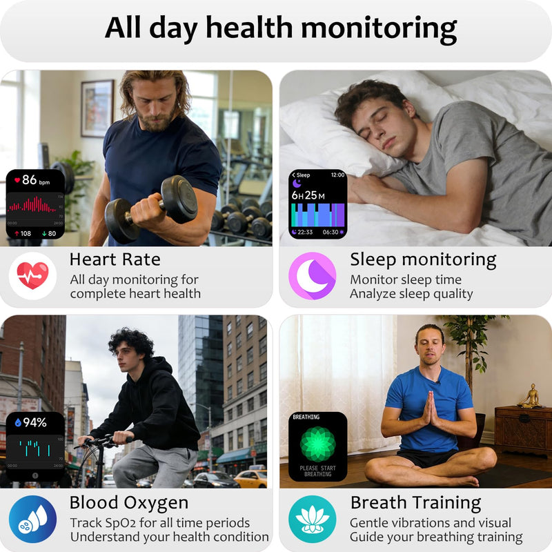 Smart Watch (Answer/Make Call) for iPhone&Android, 1.83" Smartwatches with Sleep Monitor Heart Rate Activity Tracking, IP68 Waterproof, Fitness Tracker 100+Sport, Reloj Inteligente 30 Day+Battery Life Blue - BeesActive Australia