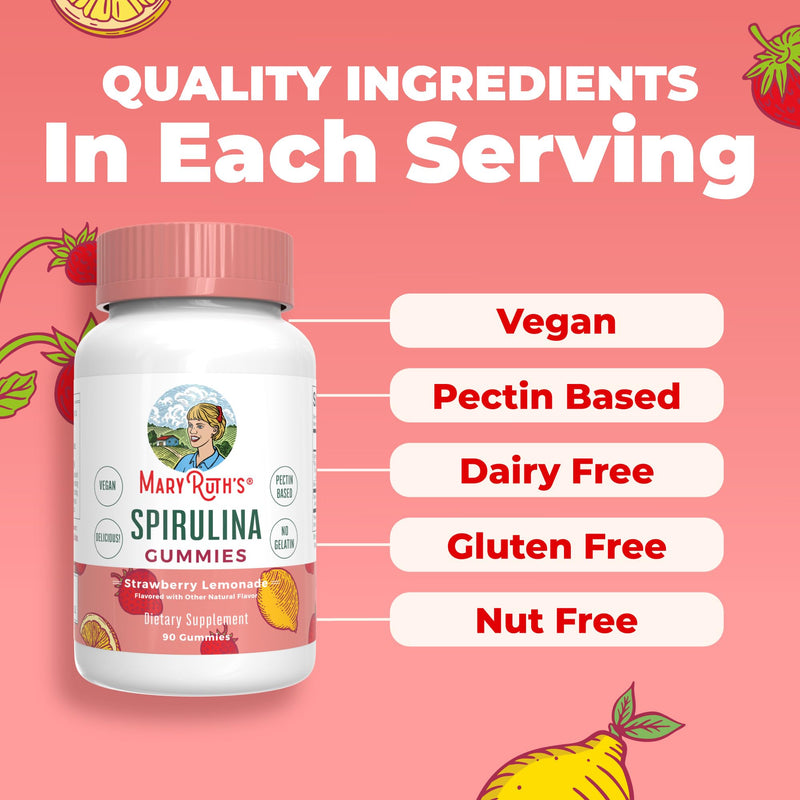 MARYRUTH'S Spirulina Gummies Made with Organic Spirulina, 90 Count, Vegan | Made with Organic Spirulina, Superfood, Antioxidant, Vegan, Non-GMO
