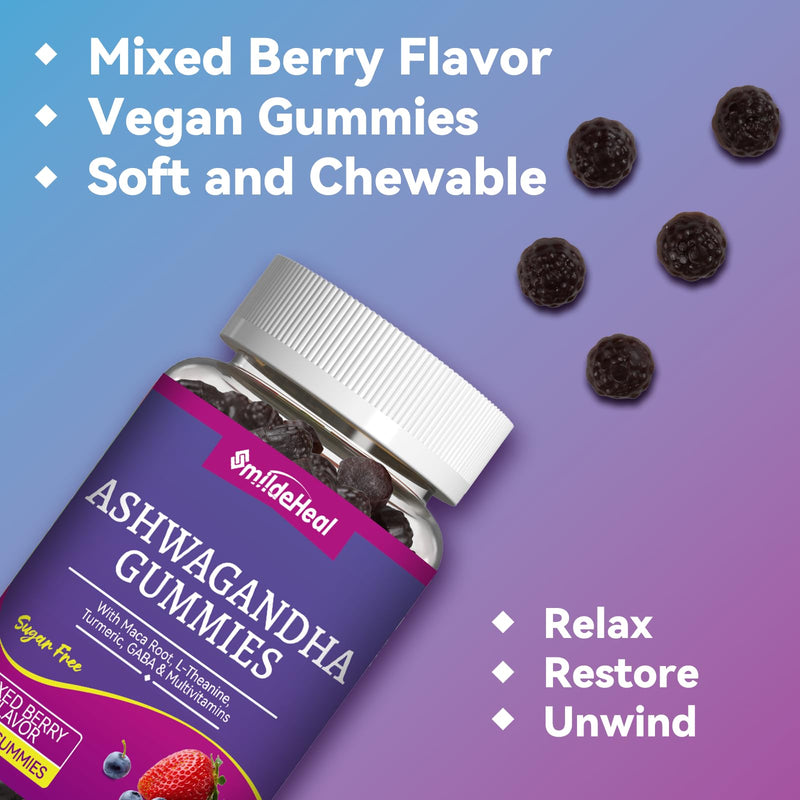 Ashwagandha Gummies 3000mg for Calm & Stress Relief, 120 Count, Vegan | Ashwagandha High Strength Root Extract Supplement with L-Theanine, Trumeric, D3 for Women & Men - Natural Mixed Berry Flavor 60 Count (Pack of 2)