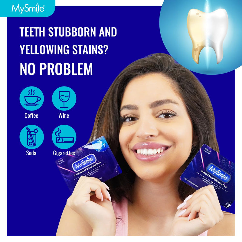 MySmile 7 Treatments Prefilled Teeth Whitening Trays Kit with 12% Hydrogen Peroxide Whiter Gel for Sensitive Tooth, Fast-Result Vegan Teeth Whitener Tooth Stain Remover, Mint Flavor 2 Count (Pack of 7) - BeesActive Australia