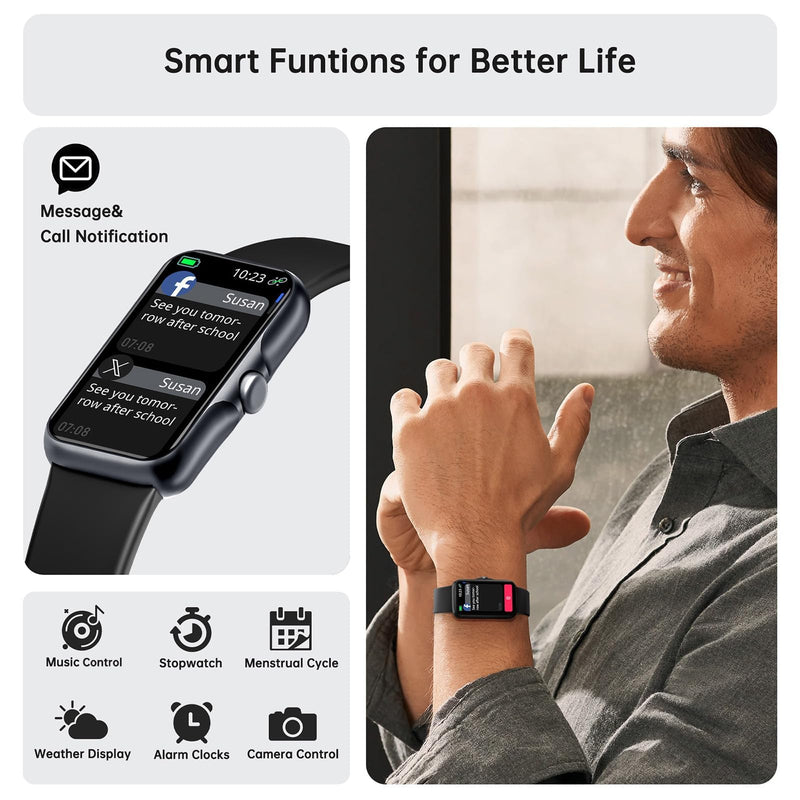 Health Fitness Tracker, Smart Watch with 24/7 Heart Rate and Blood Oxy-gen Monitor, Sleep Tracker with IP68 Waterproof, Activity Tracker Pedometer Step Counter for Women Men (Black) Black - BeesActive Australia