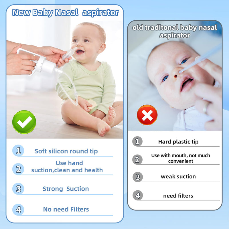Baby Nasal Aspirator, Powerful Hand Pump Baby Nose Sucker, Nasal Aspirator for Baby with Soft Silicone Nose Tip for Fast and Effective Relief of Nasal Congestion in Infant. White