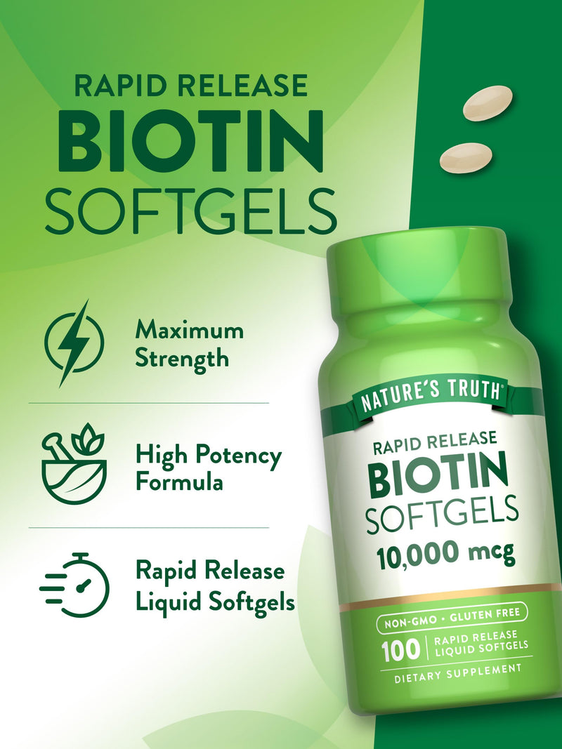 Nature's Truth Biotin 10,000mcg | Rapid Release Softgels | 100 Count | Non-GMO & Gluten Free Supplement