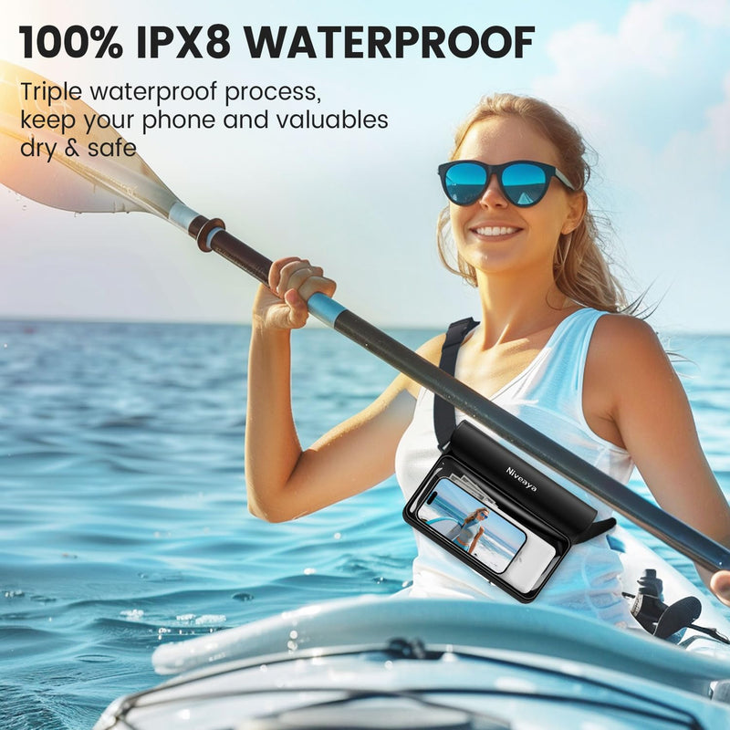 Niveaya IPX8 Waterproof Fanny Pack - 2 Pack, Floating Dry Bag Pouch, Phone Waterproof Waist Pouch Dry Bag, Beach, Kayaking, Swimming, Boat Essentials, for iPhone 17/16/15/14/13/12 Pro Max up to 9.5" Black&Green - BeesActive Australia