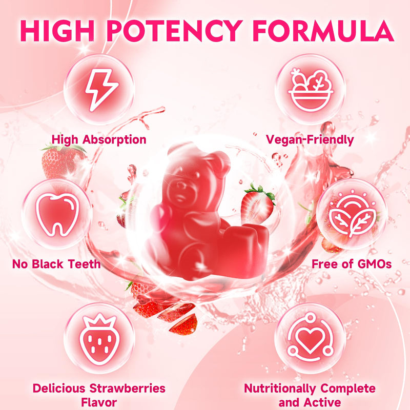 2 Pack Vegan Iron Gummies for Adults & Kids - with Vitamin C, A, B-Complex, Folate, Zinc, and Biotin - for Blood Building & Energy Support, 120 Gummies 2 Pack