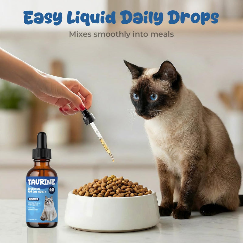 Taurine Supplement for Cats Drops - Daily Amino Acid Nutrition Liquid Drops for Heart & Vision Support, Easy Daily Taurine Supplement for Feline Diets, 60 ml 60 ml (Pack of 1)