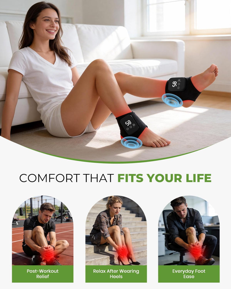 Foot Renew Triple Method Massager, 3 in 1 Cordless & Portable Foot and Ankle Massager with 3 Vibration Modes & 3 Heat Levels, for Heel, Arch, and Ankle Comfort & Relief for Home/Office/Travel (2PCS) 2PCS