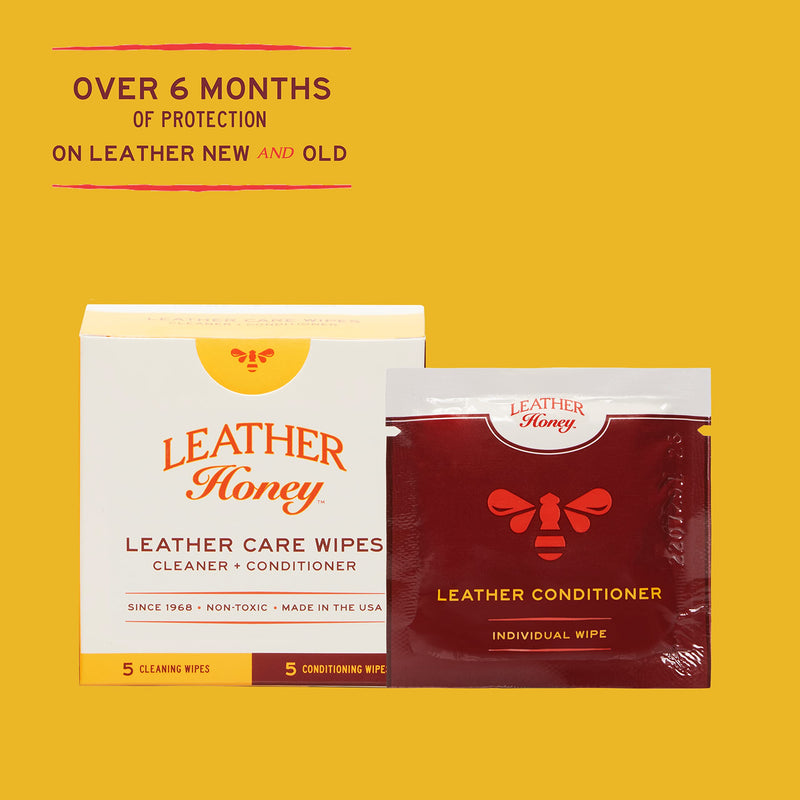 Leather Honey Leather Care Wipe Kit: Clean & Restore On-The-Go. Use for Leather Couches, Car Seats, Purses, Shoes & Bags. Safe for Any Color. Non-Toxic & Ready-to-Use. 5 Cleaner & 5 Conditioner Wipes Combo - BeesActive Australia