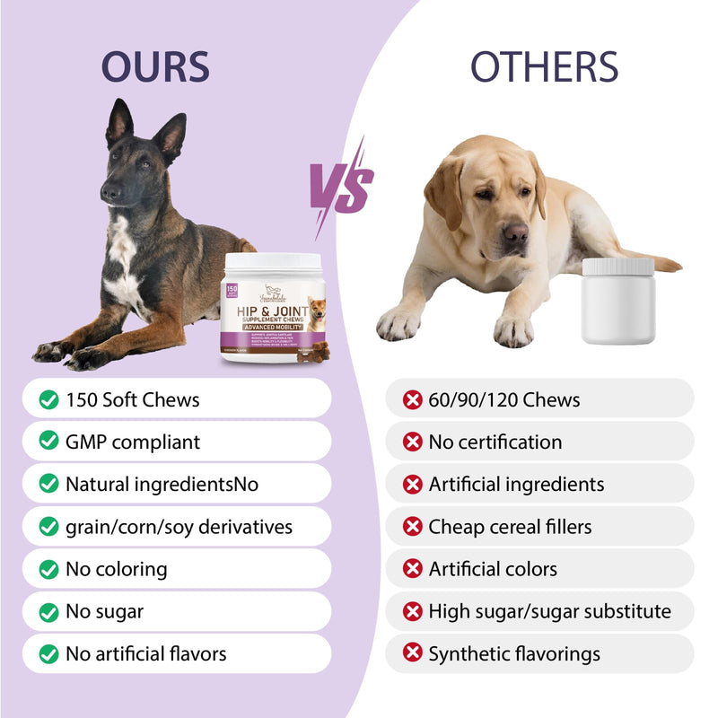 Joint Care Chews for Dogs-Hip and Joint Supplement for Dogs to Actively Support Mobility-High Levels of Glucosamine, Green Lipped Mussels, Omega 3 and Turmeric-150 Soft Chews