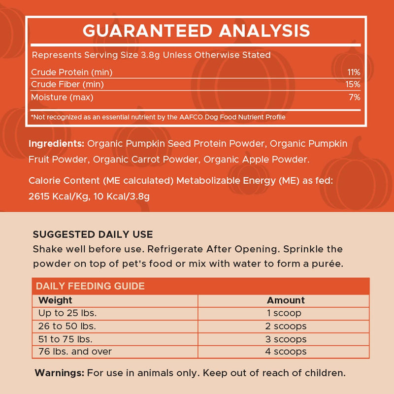 Organic Pumpkin Powder for Dogs - 4 oz of Pumpkin for Dog Digestion with 5cc Scoop - Made with Pumpkin, Apple, and Carrots - Made in The USA - BeesActive Australia