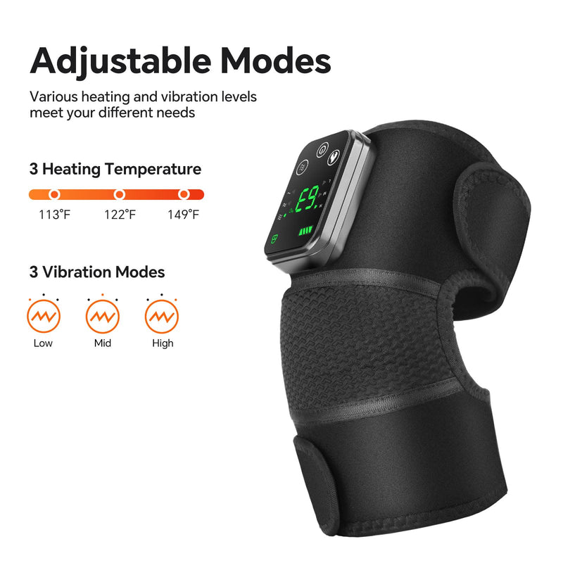 Cordless Heated Knee Massager, Knee Heating Pad for Knee Pain Relief, FSA Eligible HSA, Heated Knee Brace Wrap, Heat & Massage, Joint & Arthritis Comfort Dark Black