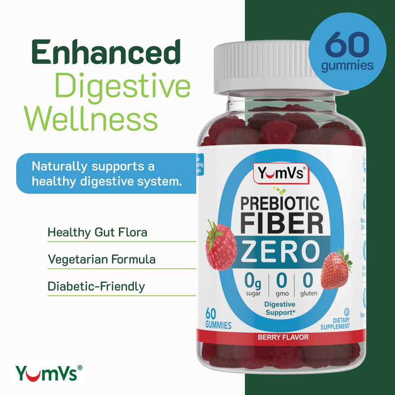 YumVs Sugar Free Fiber Gummies for Adults – 4g Prebiotic Fiber Supplement Gummies for Gut & Digestive Health – Keto Friendly, Vegan, Gluten Free, Non-GMO – Great Tasting Berry Flavor – 60 Count 60 Count (Pack of 1)