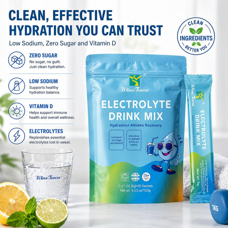 Zero Sugar Electrolyte Powder Packets, Natural Flavor, 20 Sticks | Low sodium hydration packets with potassium, magnesium, calcium and vitamin C for daily hydration and active lifestyles