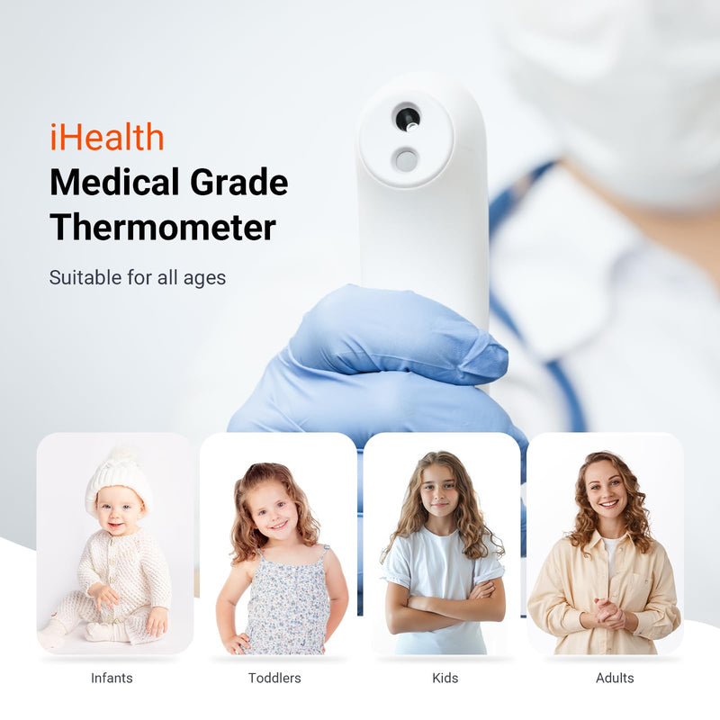 iHealth No-Touch Forehead Thermometer for Adults, Kids, Babies - 1s Fast Accurate, 3 Ultra-Sensitive Sensors, Quiet Vibration Feedback, Digital Large LED Digits, Easy to Use for Home & Nurses, PT3 White - BeesActive Australia