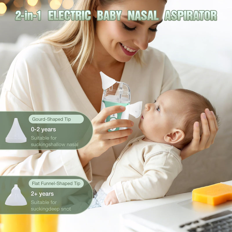 Smart Baby Nasal Aspirator, 2-in-1 Electric Nose Sucker for Toddlers with Spray, 5-Level Suction, Soothing Music, 2 Silicone Tips, USB-C Charge, Storage Case | Nasal Aspirator for Baby (Olive Green) - BeesActive Australia